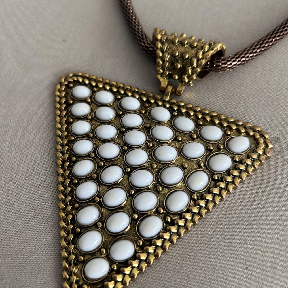 Gold Rustic Triangle Bead Statement Necklace - image 3